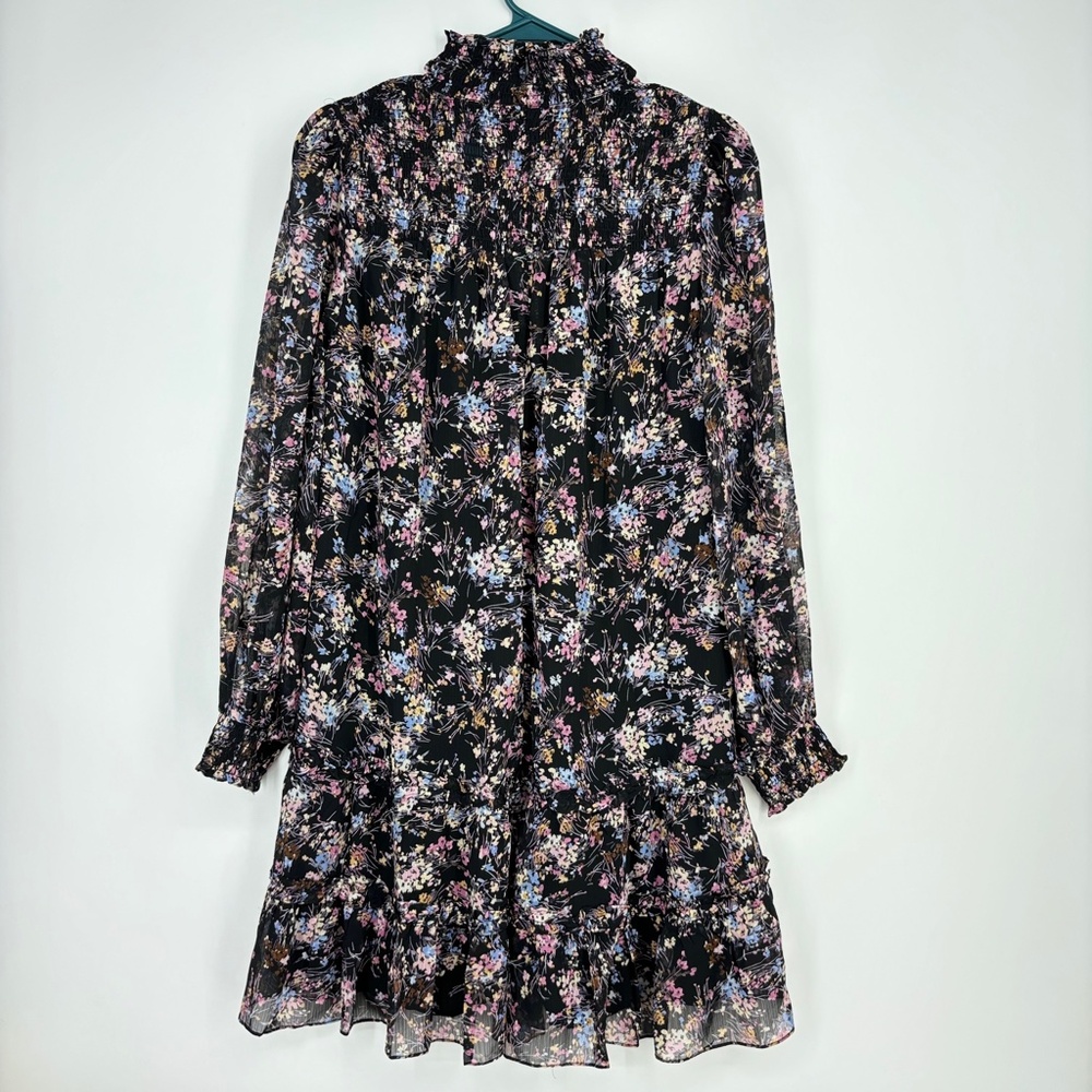 CeCe Womens Medium Ruffled Yoryu Dress Black Ditsy Multi Floral Long Sleeves - Picture 7 of 12